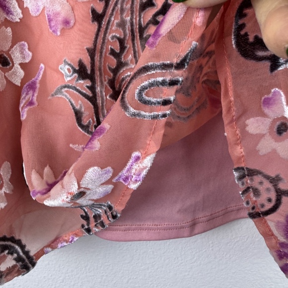 PEACH LOVE CALIFORNIA Cropped String Pink Tank Top Boho Floral / Size Large - Picture 9 of 13